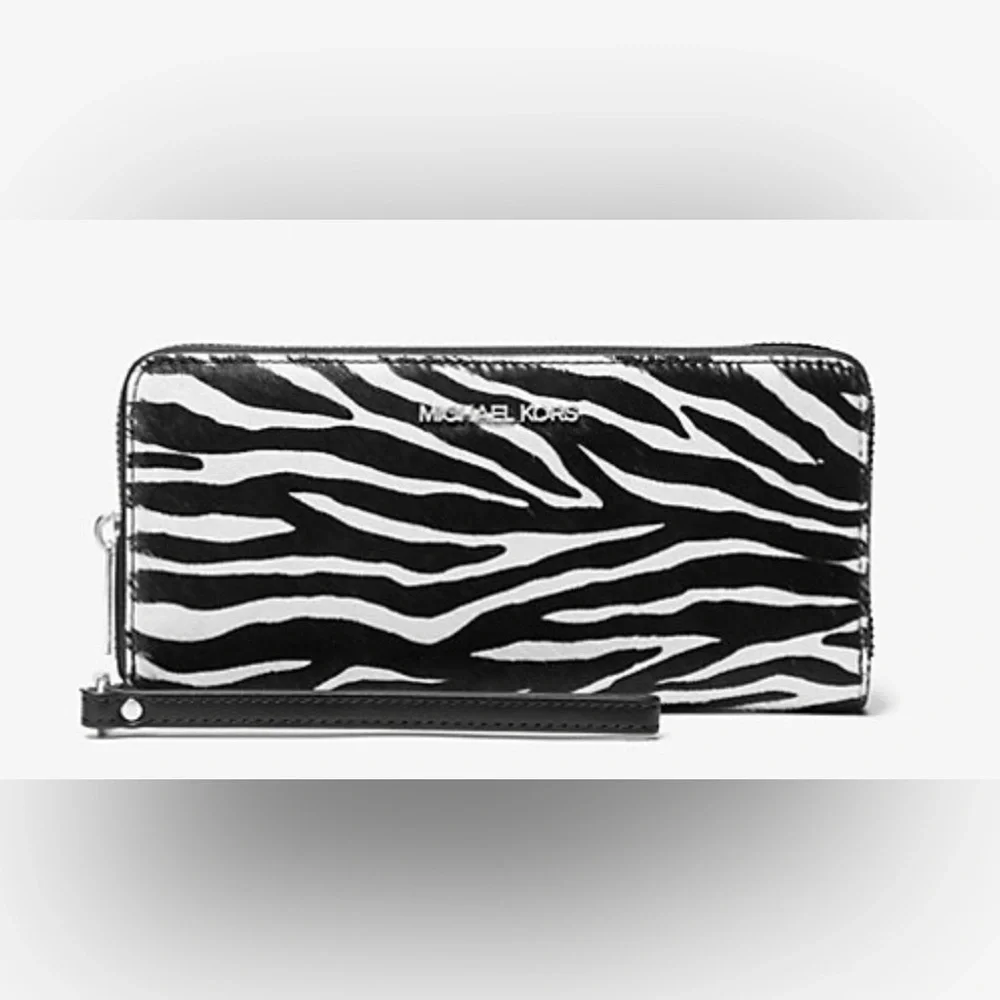 NWOT Michael Kors Jet Set Travel Zebra Print Calf Hair Continental Wallet